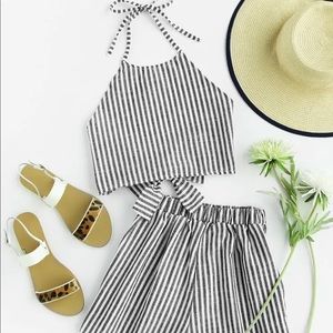 Striped Knot Halter Top with Shorts